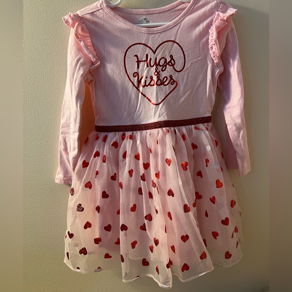 Pink Dress with Red Metallic Hearts 4T Long Sleeve Heart Girls 4